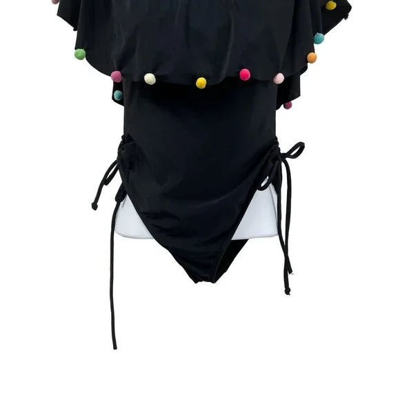 ASOS Rainbow Pom Pom One Piece Off Shoulder Bathing Suit Swimsuit Bikini - Picture 7 of 10
